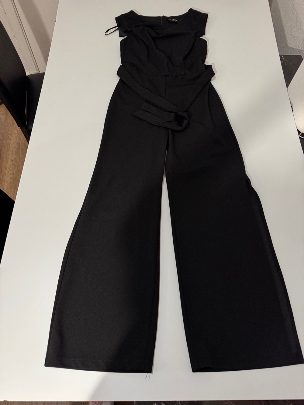 bebe Black Wide-Leg Jumpsuit with Self-Tie Waist